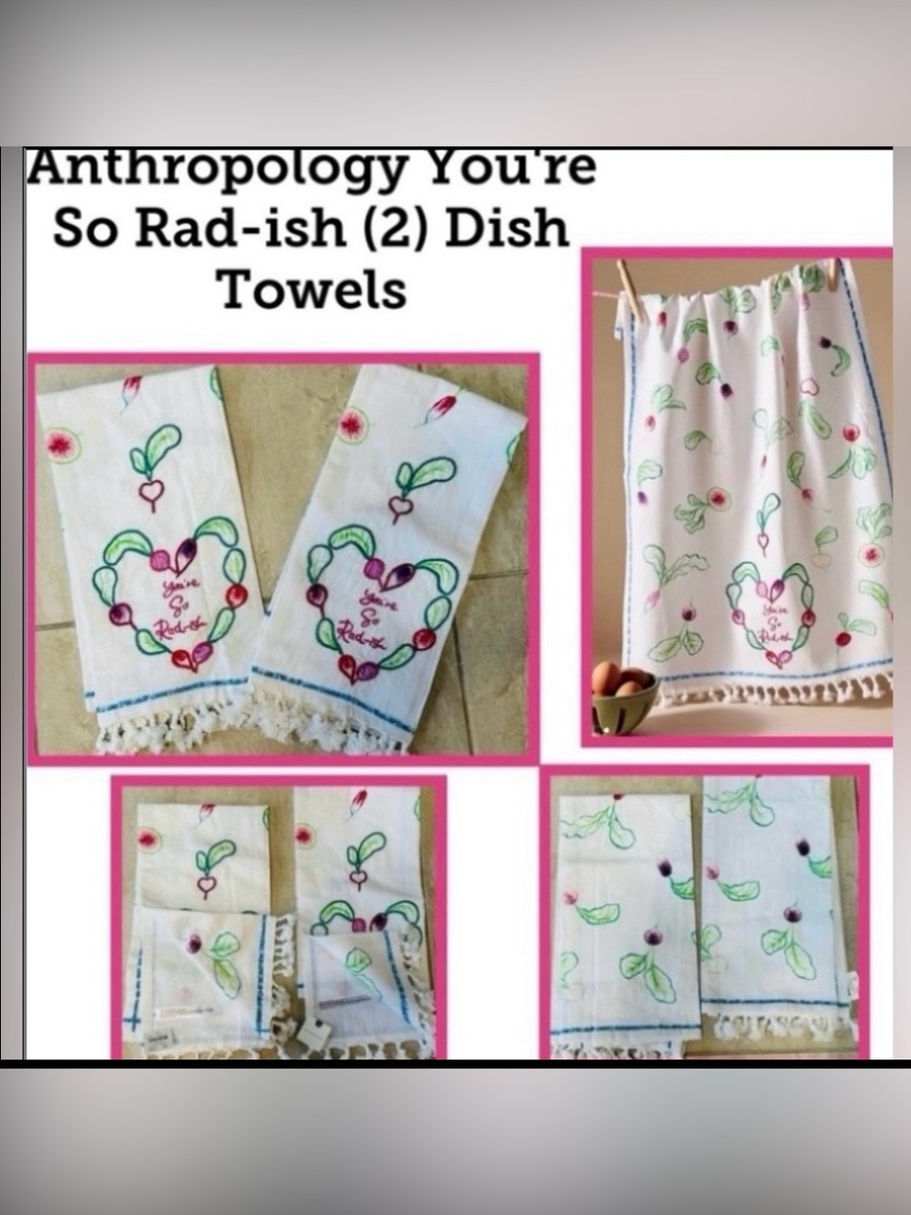 Anthropology You're So Rad-ish (2) Dish Towels